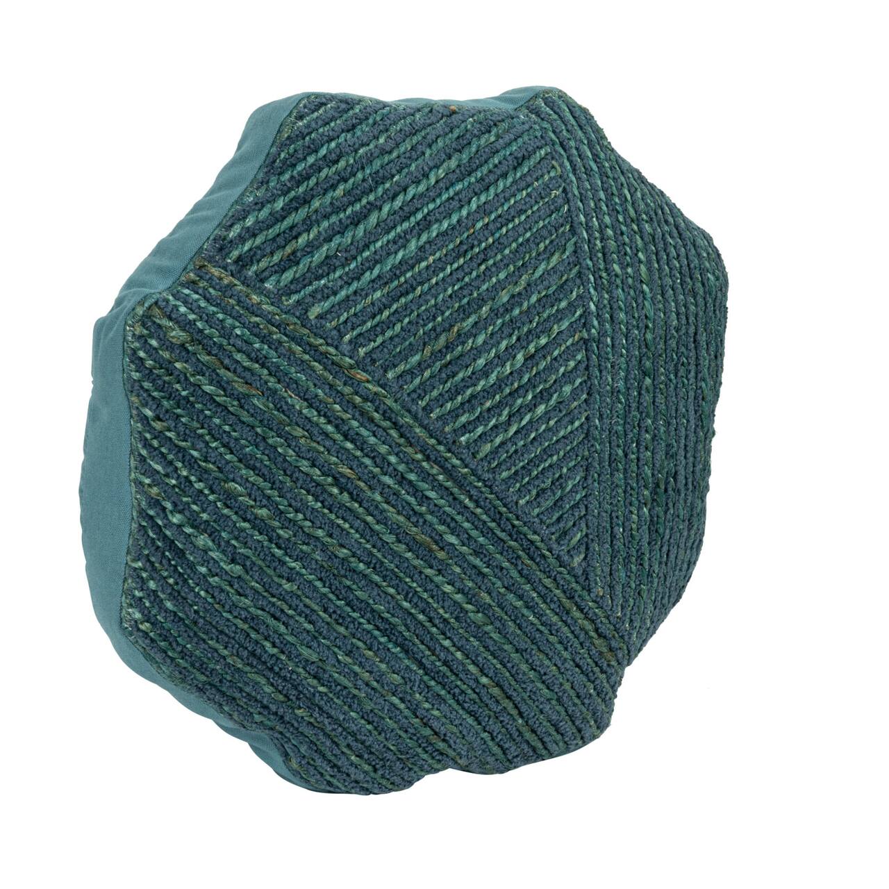 Hello Honey® Blue Cotton & Jute Embroidered Octagon Shaped Pillow,